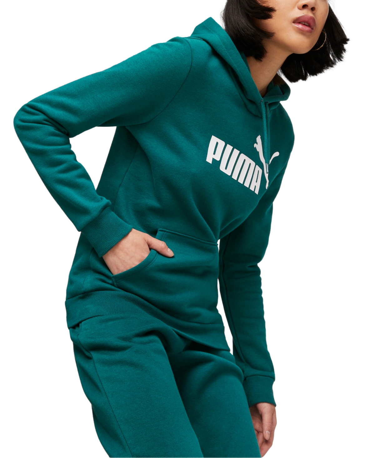 Puma Women's Essentials Logo Fleece Sweatshirt Hoodie In Malachite