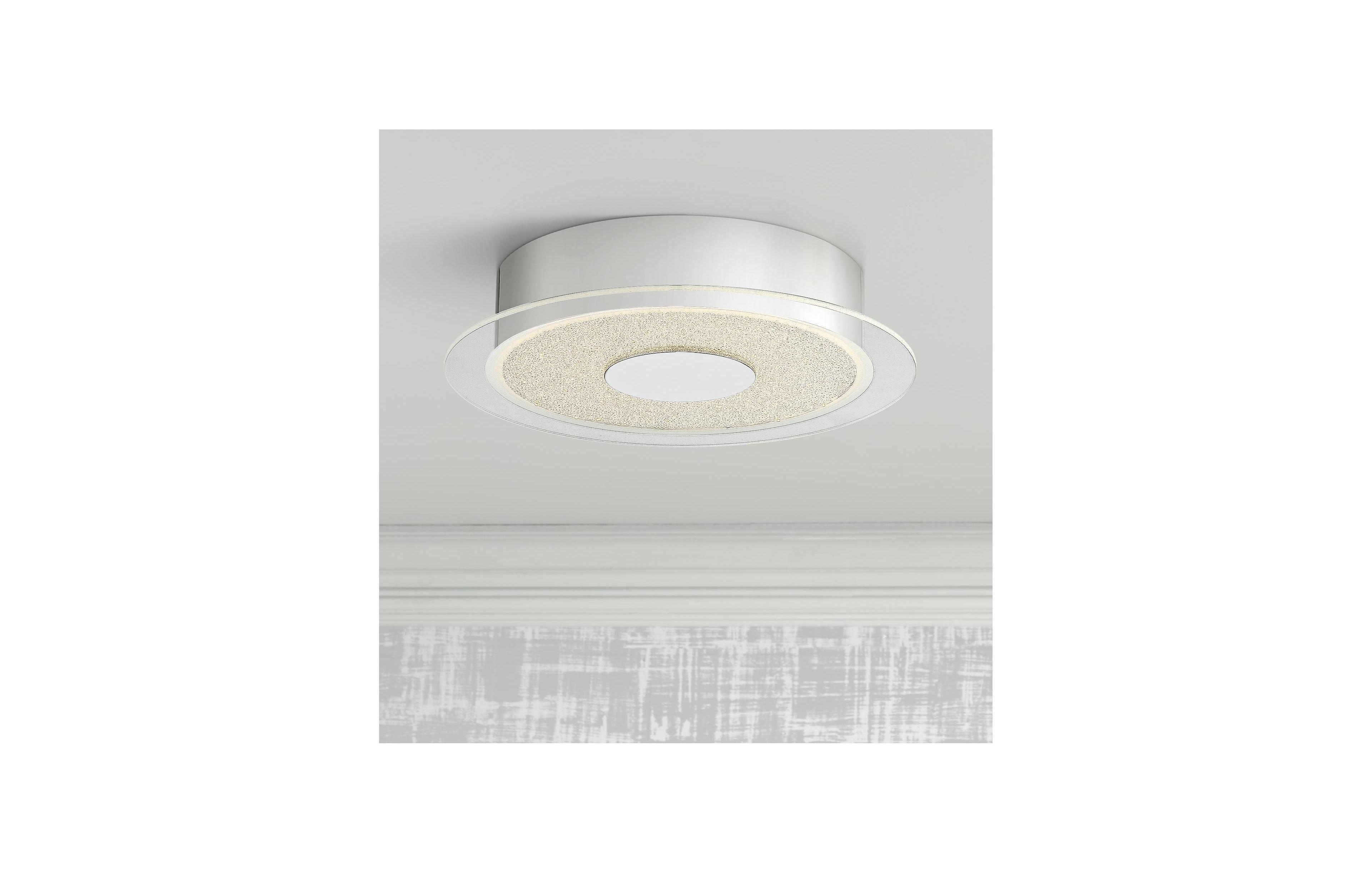 Possini Euro Design Crystal Sand Modern Ceiling Light Flush-Mount Fixture 11" Wide Chrome Led Round Clear Acrylic Ring for Bedroom Kitchen Living Room