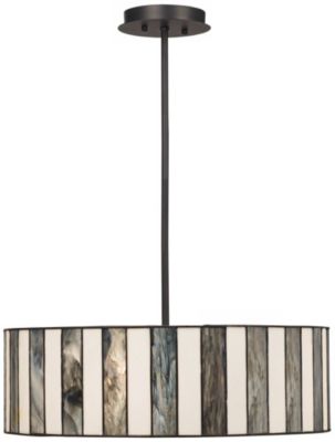 Black Drum Pendant Chandelier 20" Wide Tiffany Style Black White Striped Art Glass Fixture for Kitchen