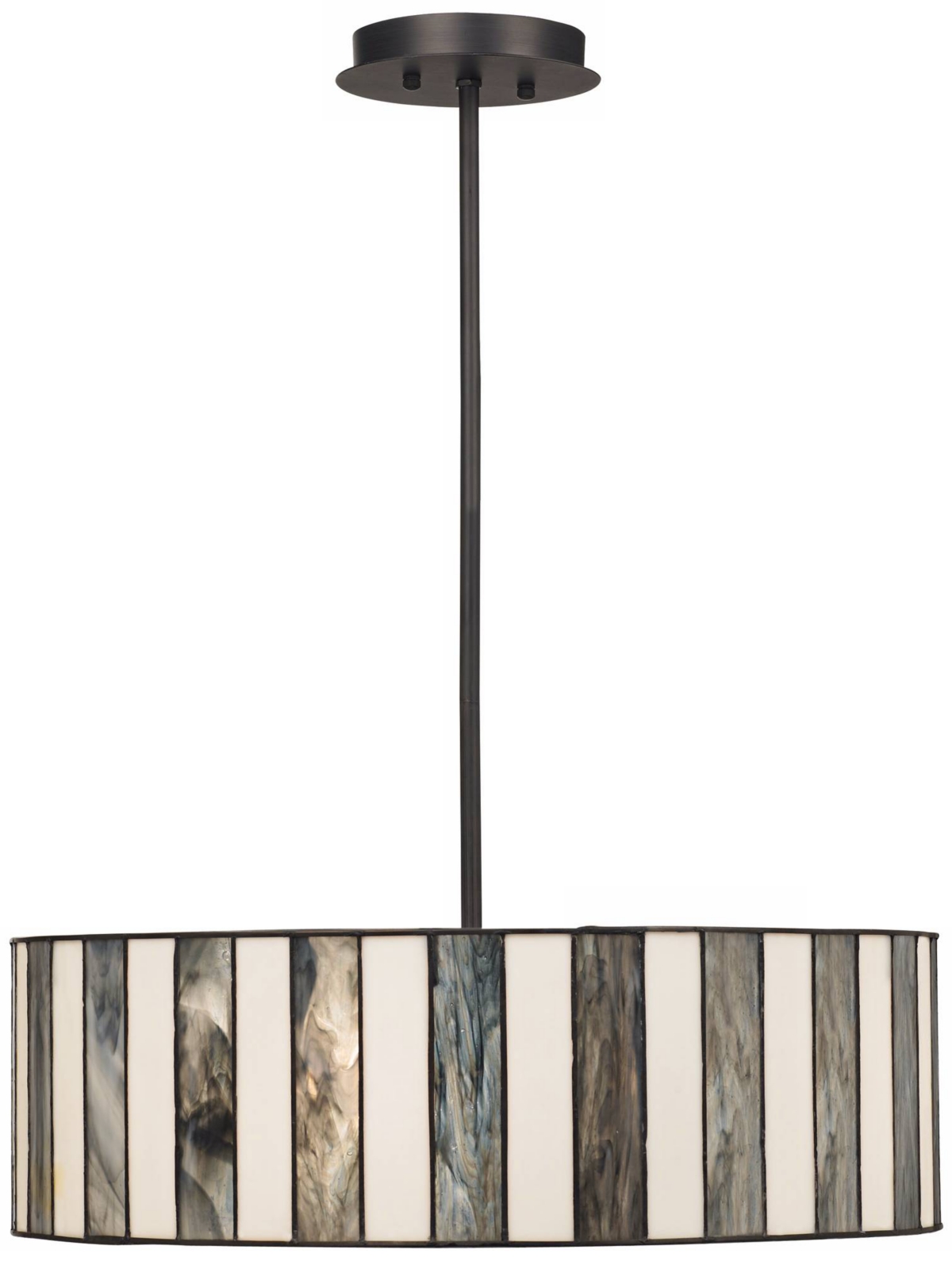 Robert Louis TiffanyTiffany Style Drum Pendant Chandelier WideWhite Striped Art Glass 4-Light Fixture for Dining Room House Foyer Ki