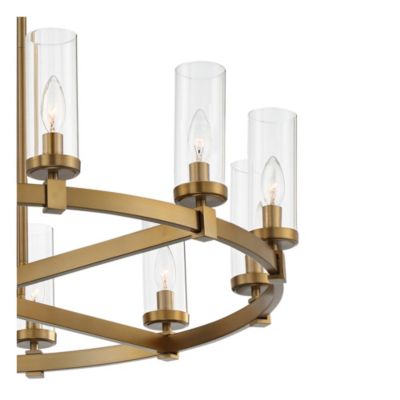 Aron Brass Gold Wagon Wheel Chandelier 36" Wide Modern Clear Glass Shade 12-Light Fixture for Dining Room House Foyer Kitchen Island Entryway