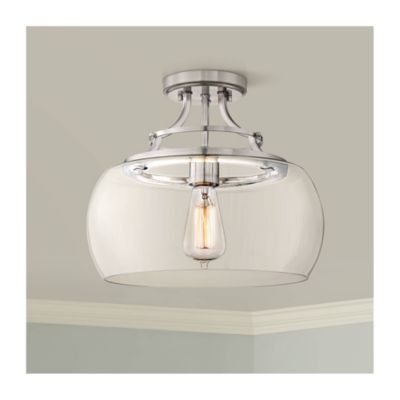 Charleston Modern Industrial Ceiling Light Semi Flush Mount Fixture 13 1/2" Wide Brushed Nickel LED Clear Glass Shade for Bedroom