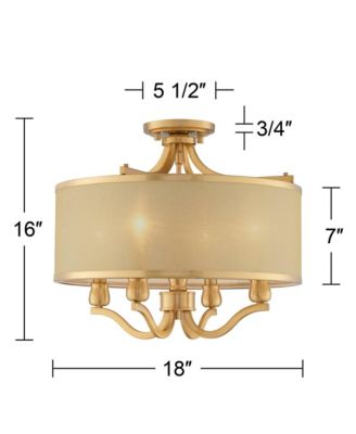 Nor Vintage-like Ceiling Light Semi Flush-Mount Fixture 18" Wide Warm Antique Brass 4-Light Soft Gold Organza Drum Shade for Bedroom Kitchen Living Room Hallway Dining Bathroom House