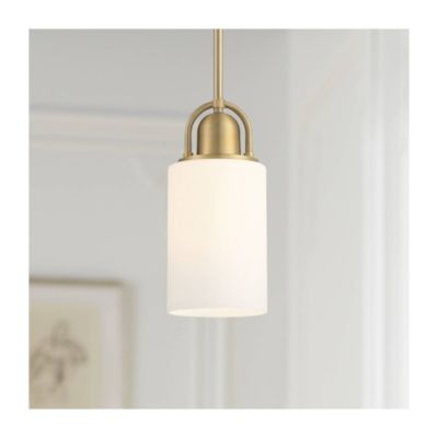 Copenhagan Warm Brass Gold Mini Pendant Light 4 3/4" Wide Modern Opal White Glass Cylinder Shade Fixture for Dining Room House Foyer Kitchen Island Entryway Bedroom Living