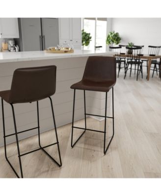 30 Inch Faux Bar Height Bucket Seat Stools, Set Of 2