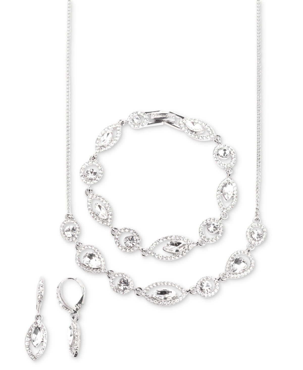 Givenchy 3-pc. Set Stone & Color Stone & Marquise Link Necklace, Bracelet, & Matching Drop Earrings In White