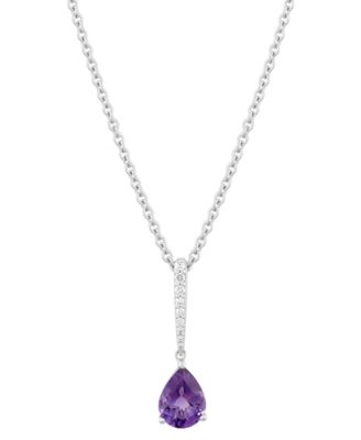 Macy's - Amethyst (7/8 ct. t.w.) & Diamond (1/20 ct. t.w.) Pear Pendant Necklace in 14k White Gold, 18" + 2" extender