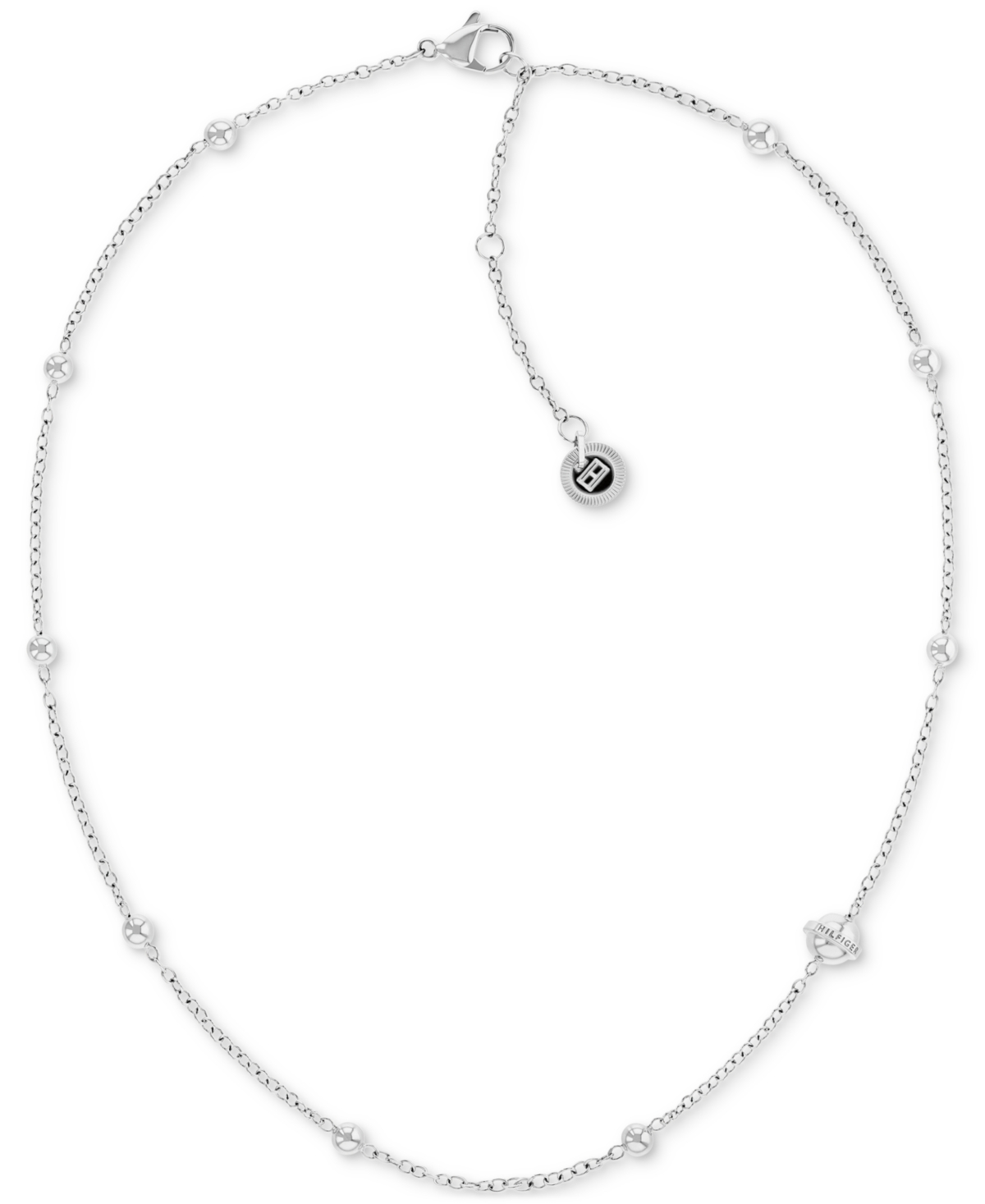 Stainless Steel Metallic Orb Station Necklace, 16" + 2" extender - Silver