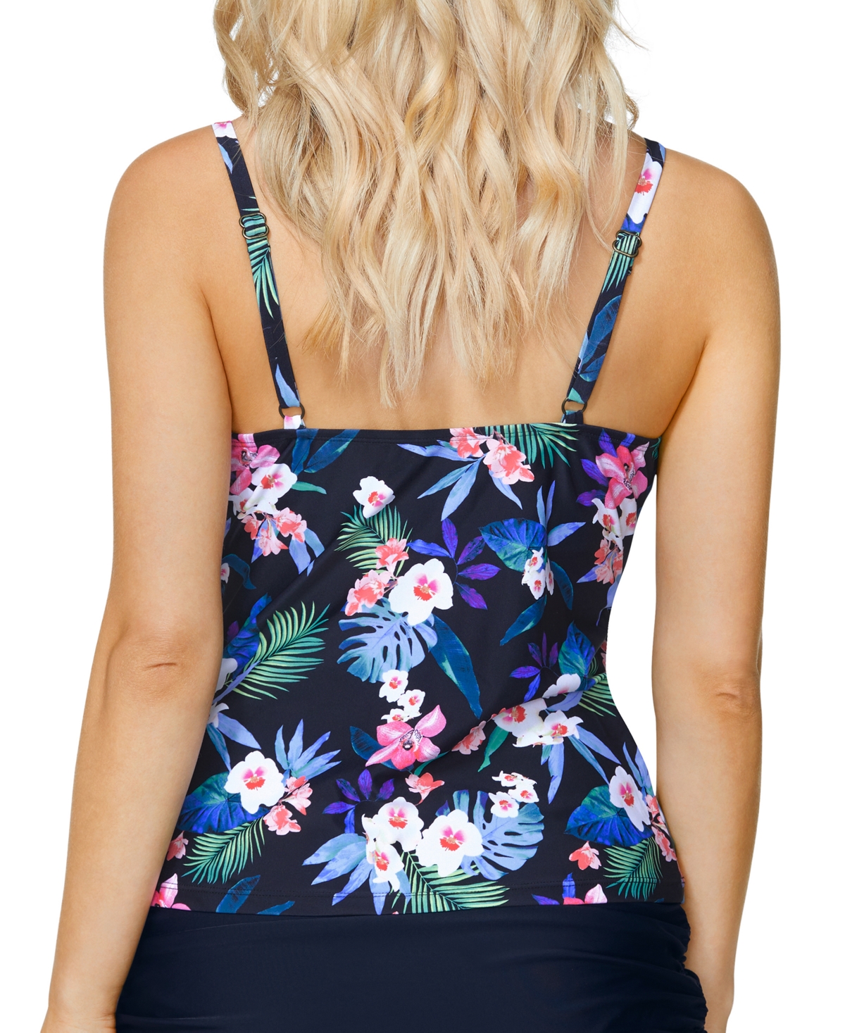 Shop Island Escape Women's Printed Gemini Twist-front Underwire Tankini Swim Top, Created For Macy's In Maui Gardens Black Multi