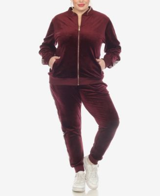 Plus Size Faux Leather Stripe Velour 2 Piece Tracksuit Set