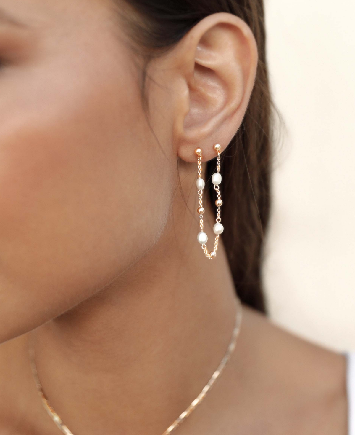 Ettika Double Piercing Freshwater Pearl And 18k Gold Plated Earrings In Gold