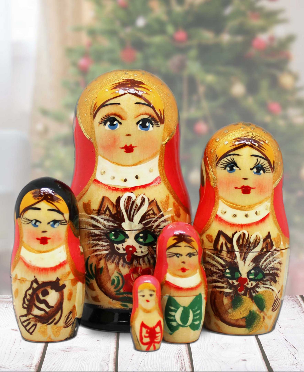 Shop Designocracy Kitty Matreshka Hand Painted Nested Doll Set Of 5 By G.debrekht In Multi Color