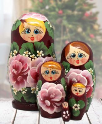 Floral Matreshka Hand painted Nested Doll Set of 5 by G.DeBrekht