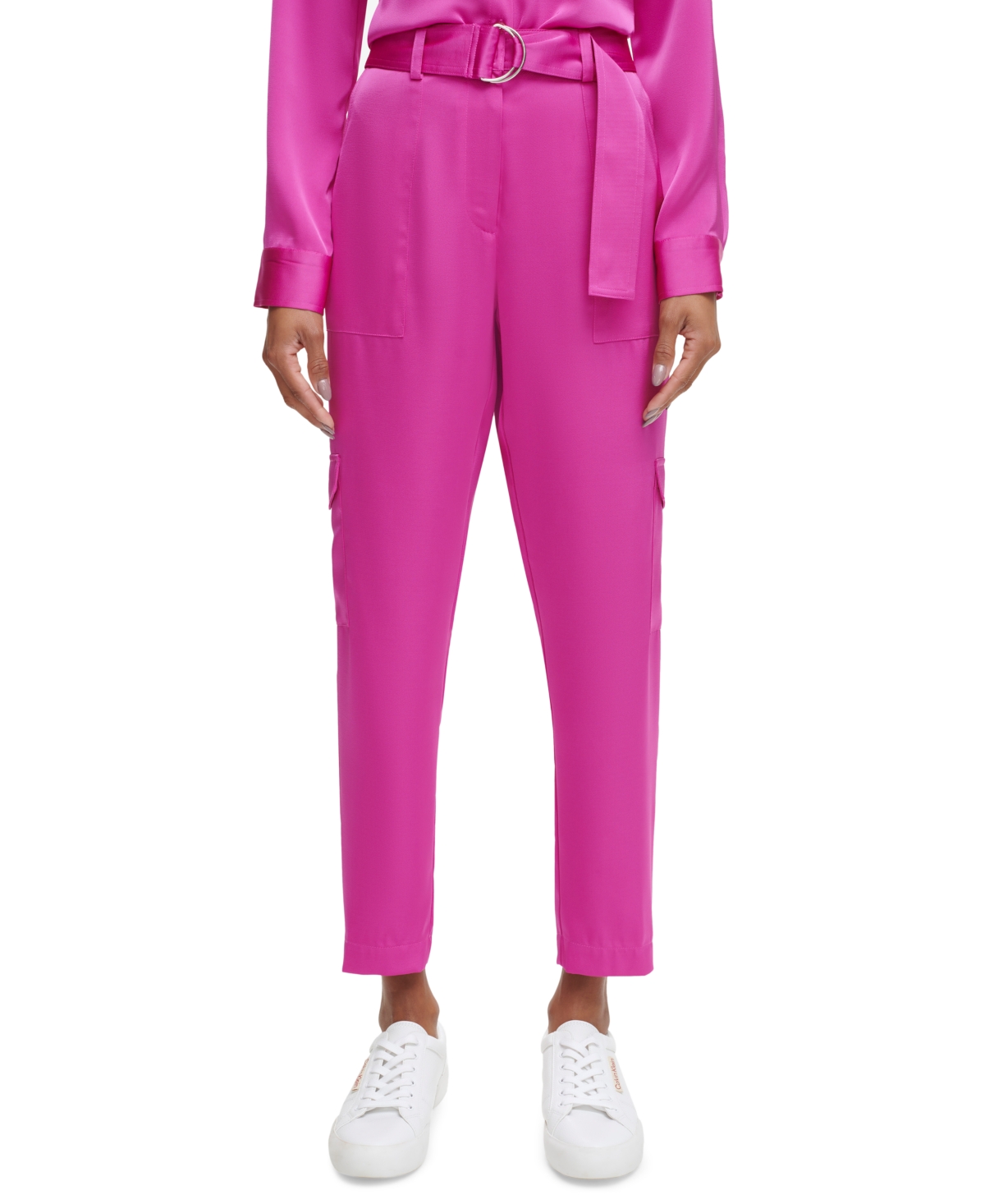 Calvin Klein Women's Belted Cargo Pants In Shocking Pink