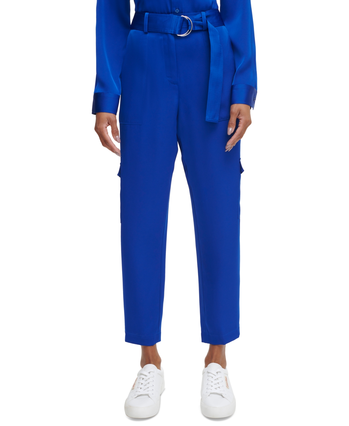 Calvin Klein Women's Belted Cargo Pants In Klein Blue