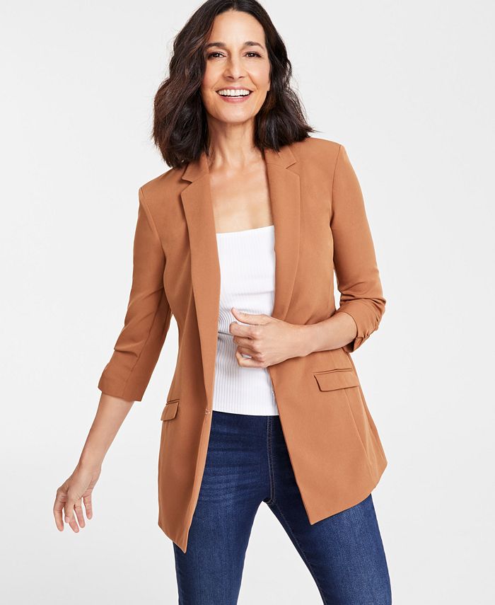 Women's Plus Size Long Sleeve Waist Length Open Front Office Blazer Jacket  