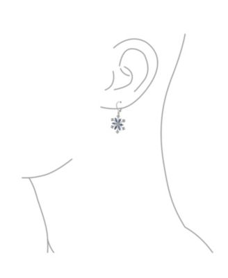 Frozen Winter Holiday Party Snowflake Lever back Dangle Drop Earrings For Ice Blue Cubic Zirconia CZ