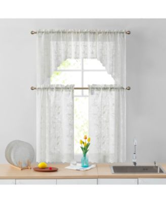 Joyce Semi Sheer Kitchen Swag Curtain Panels - Rod Pocket for Small Windows, Kitchen & Bathroom - 30 W x 36 L (Pair)
