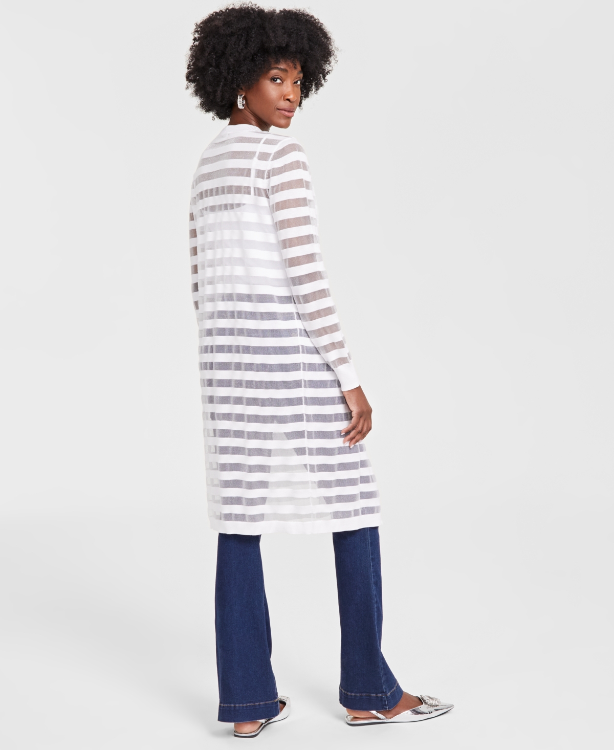 I.n.c. International Concepts Women's Striped Long Cardigan, Created for Macy's