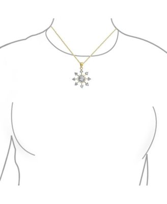 Fashion Cubic Zirconia Christmas CZ Holiday Party Snowflake Pendant Necklace For Women For Teen 14K Gold Plated Brass
