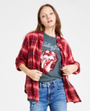 Lucky Brand Women's Oversized Distressed Shirt, Pink Plaid, X-Small at   Women's Clothing store