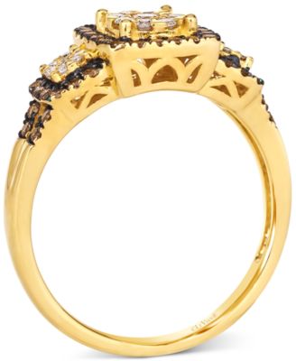 Chocolatier&reg; Chocolate Diamond & Vanilla Diamond Square Framed Cluster Ring (1/2 ct. t.w.) in 14k Gold