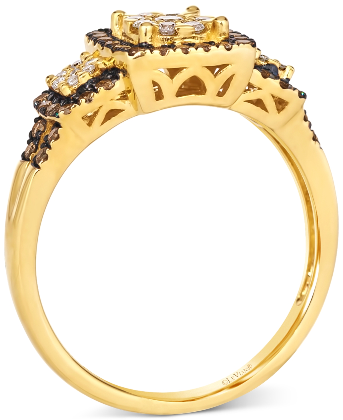 Le Vian Chocolatier Chocolate Diamond & Vanilla Diamond Square Framed Cluster Ring (1/2 Ct. T.w.) In 14k Gol In Gold