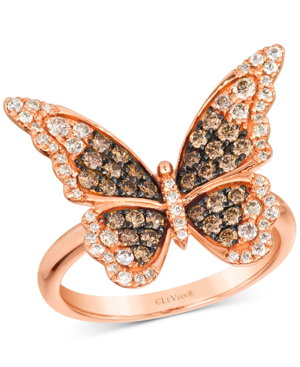 Le Vian Ombre Chocolate Ombre Diamond & Vanilla Diamond Butterfly Ring (3/4 Ct. T.w.) In 14k Rose Gold In K Strawberry Gold Ring