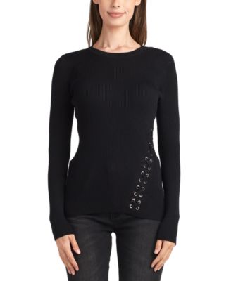 BCX - Juniors' Ribbed Long-Sleeve Lace-Up-Side Sweater
