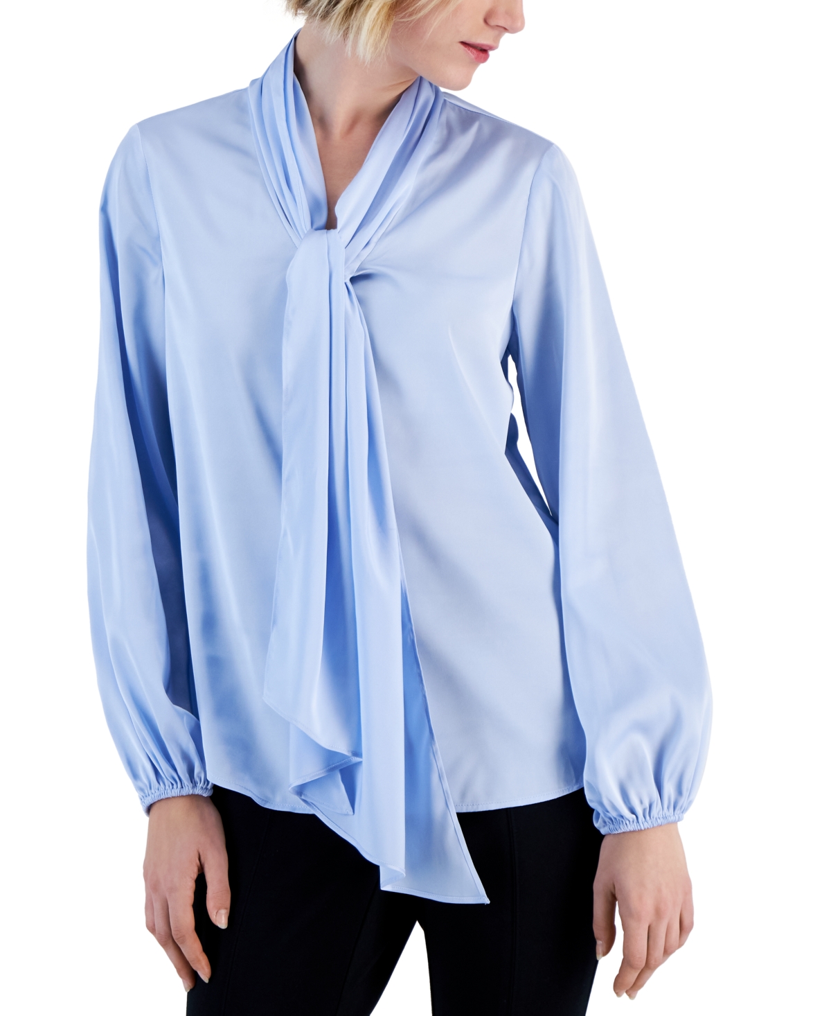 Bar Iii Women's Bow-tie Long-sleeve Blouse, Created For Macy's In Blue Salt