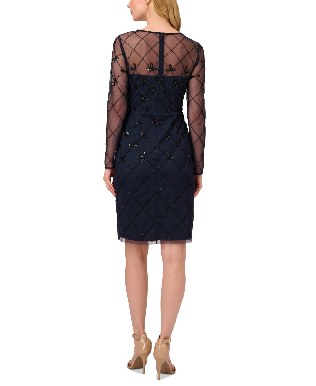 Shop Papell Studio Women's Embellished Illusion Long-sleeve Dress In Navy,black