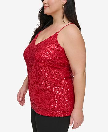 Plus Size V-Neck Sleeveless Sequin Camisole