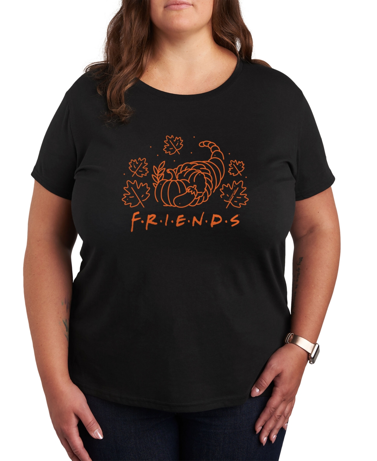 Air Waves Trendy Plus Size Friends Thanksgiving Graphic T-Shirt - Black