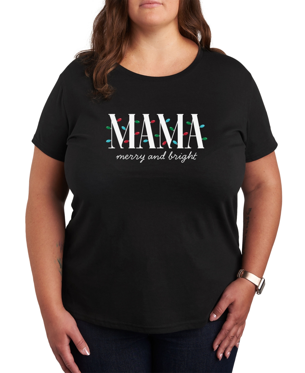 Air Waves Trendy Plus Size Mama Merry And Bright Graphic T-shirt In Black
