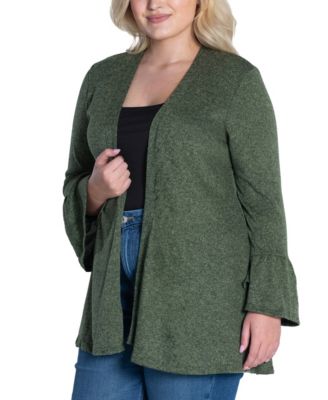 Plus Size Bell Sleeve Open Cardigan Sweater