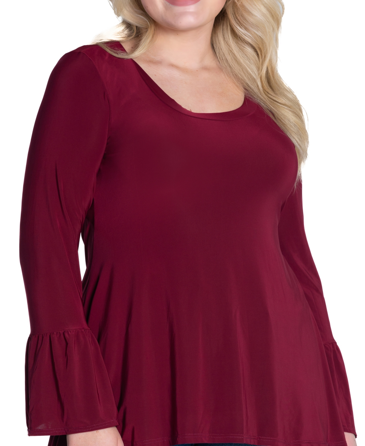 24seven Comfort Apparel Plus Size Long Bell Sleeve High Low Tunic Top