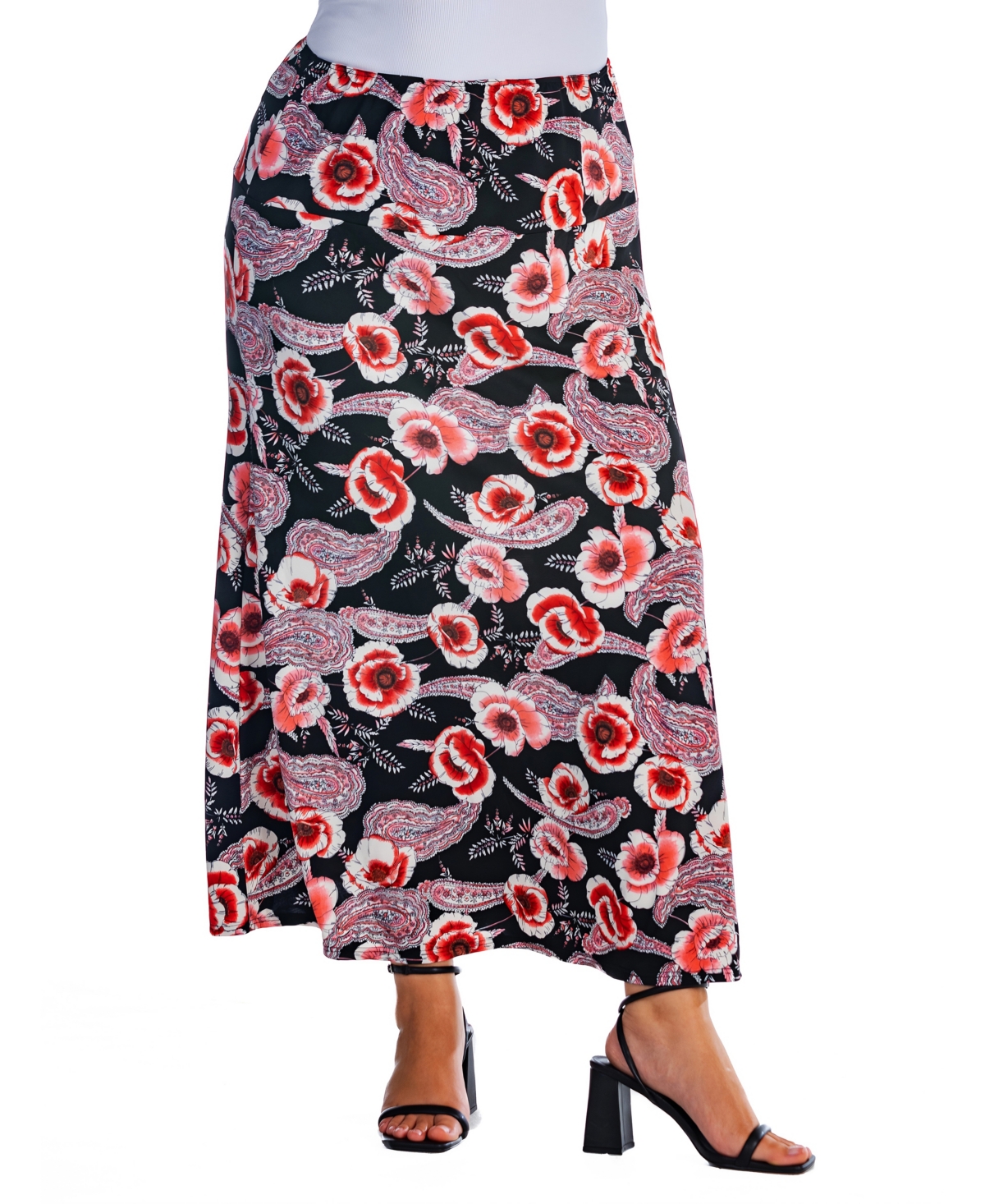 24seven Comfort Apparel Plus Size Floral Maxi Skirt In Pink Multi