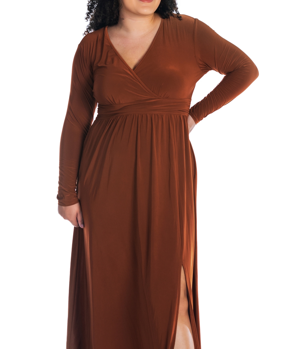24seven Comfort Apparel Plus Size Long Sleeve V-neck Maxi Dress