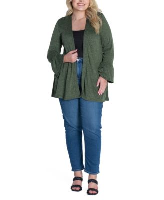 Plus Size Bell Sleeve Open Cardigan Sweater