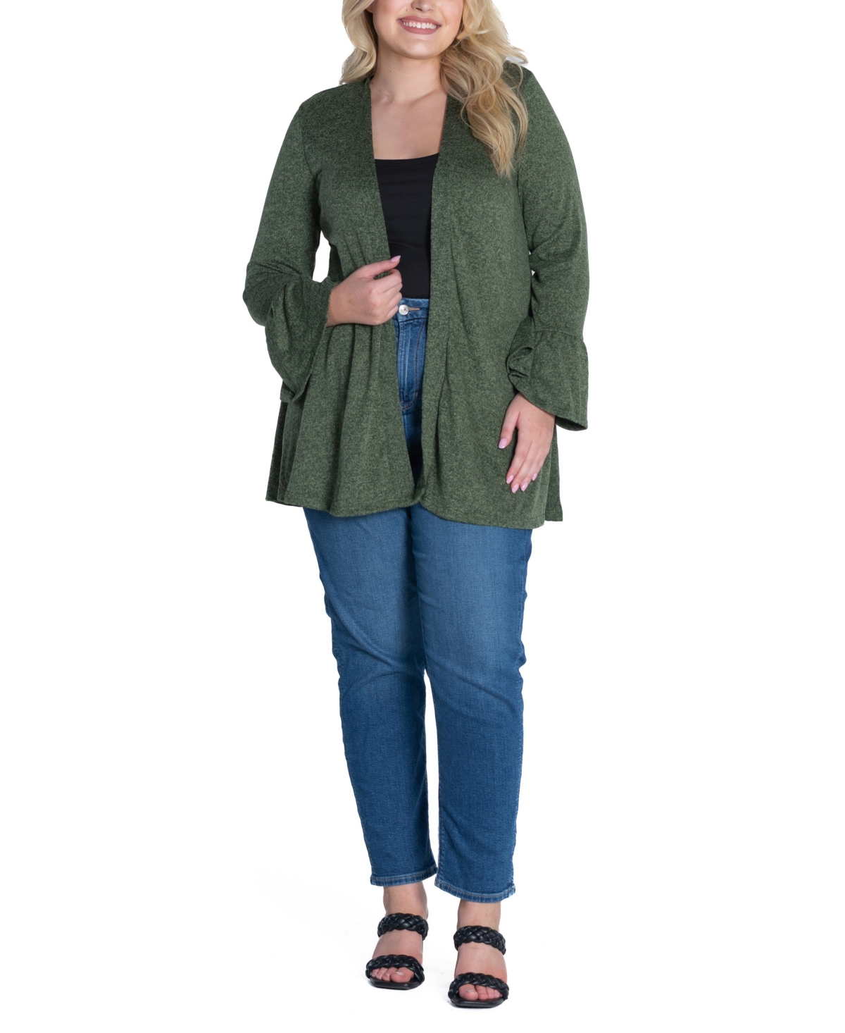 24seven Comfort Apparel Plus Size Bell Sleeve Open Cardigan Sweater
