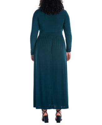 Plus Size Long Sleeve V-neck Maxi Dress