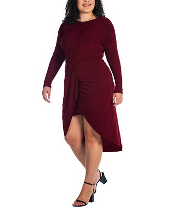 24seven Comfort Apparel Plus Size Long Sleeve High Low Dress In Navy