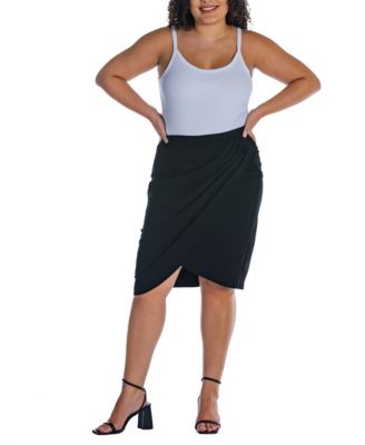 Plus Size Elastic Waist Knee Length Skirt