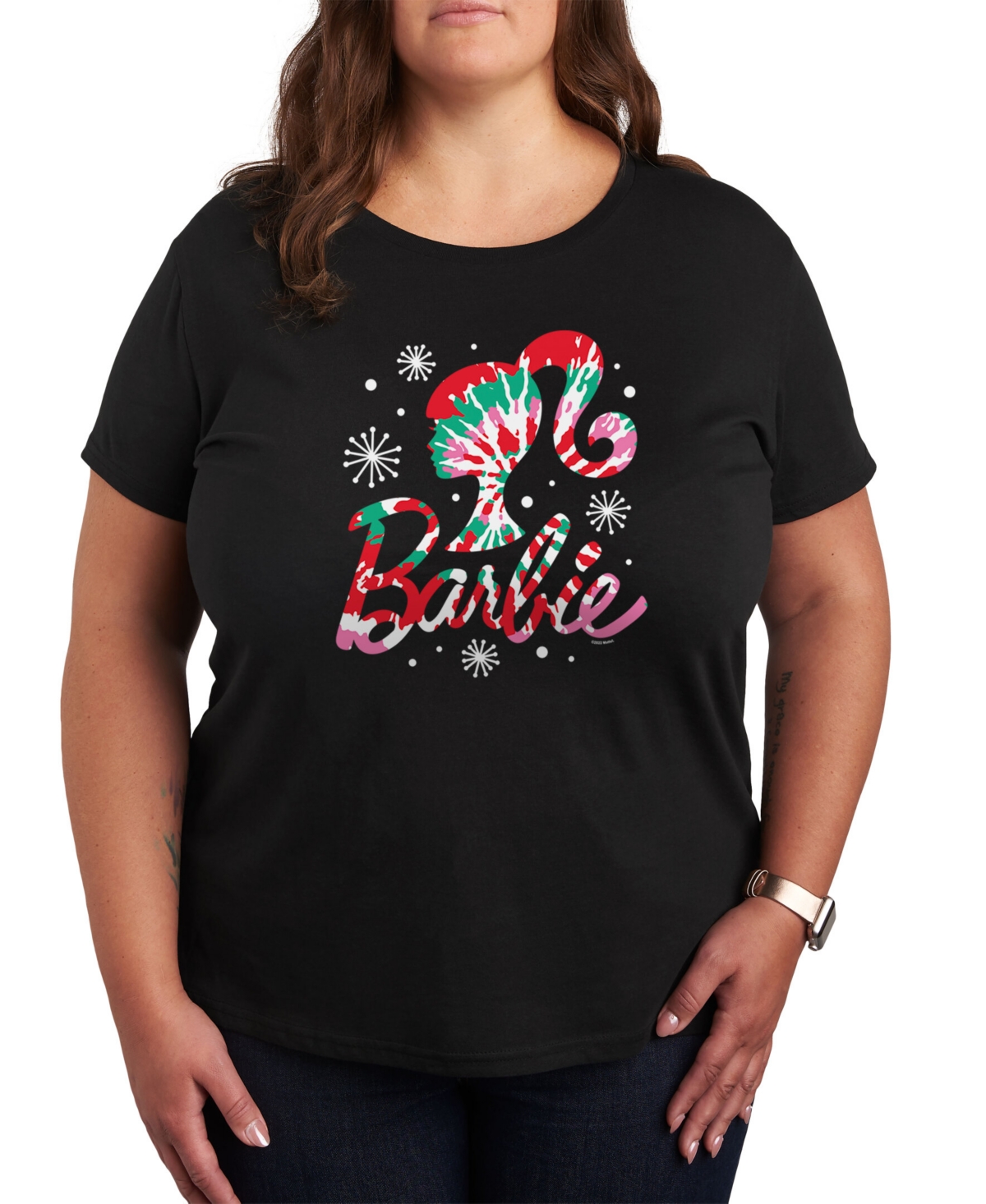 Air Waves Trendy Plus Size Barbie Holiday Graphic T-shirt In Black