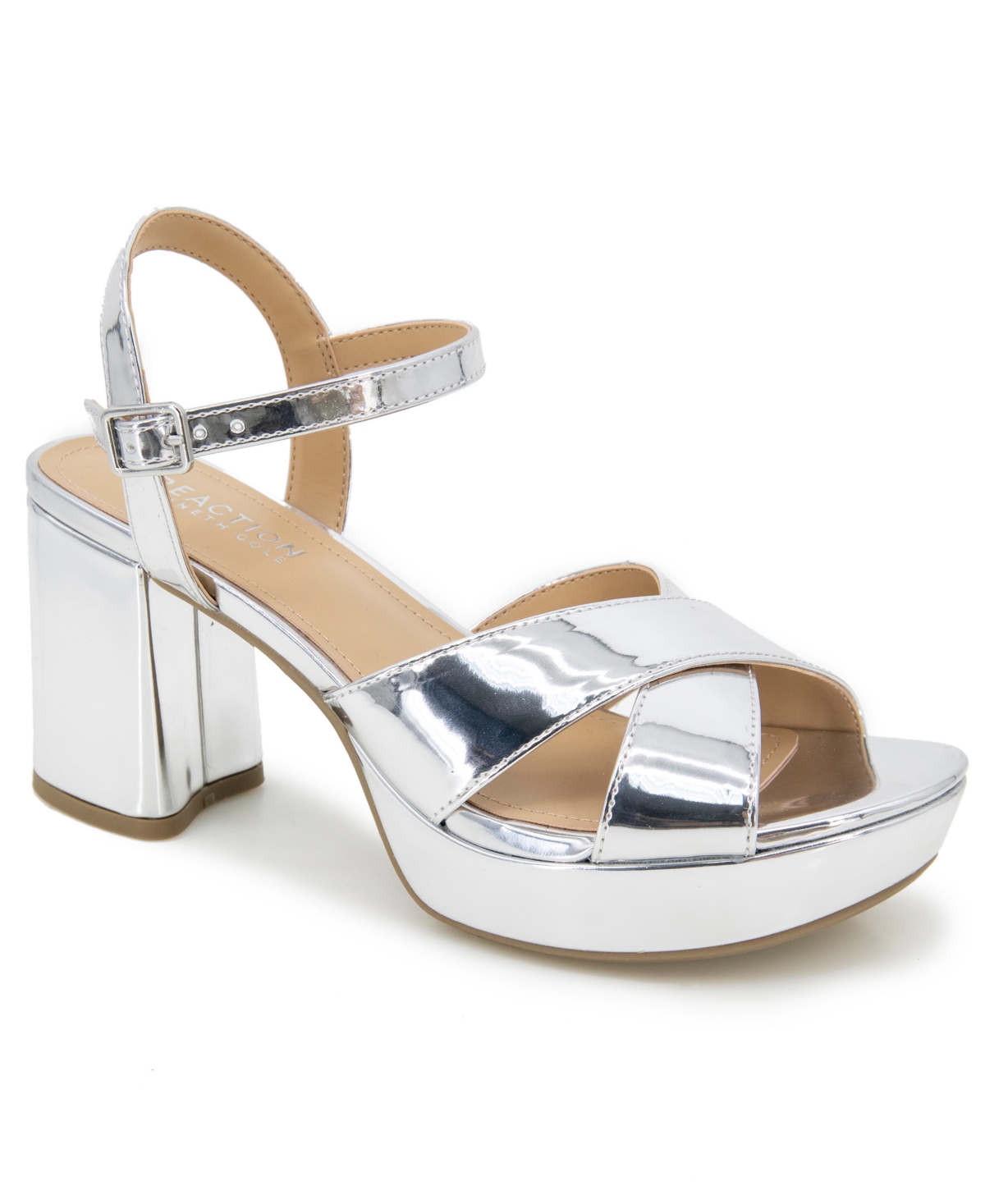 Kenneth Cole Reaction Reeva Platform Womens Criss-cross Front Buckle Ankle Strap In Silver