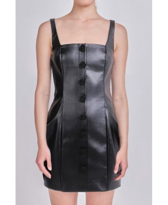 Women's Faux Leather Buttoned Mini Dress