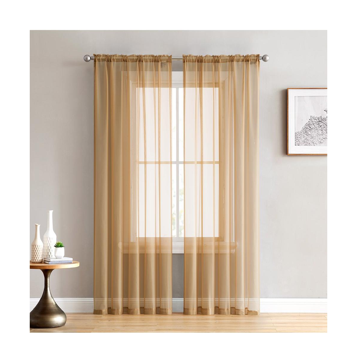 2 Pack Sheer Voile Window Curtain Sheer Panels - Gold