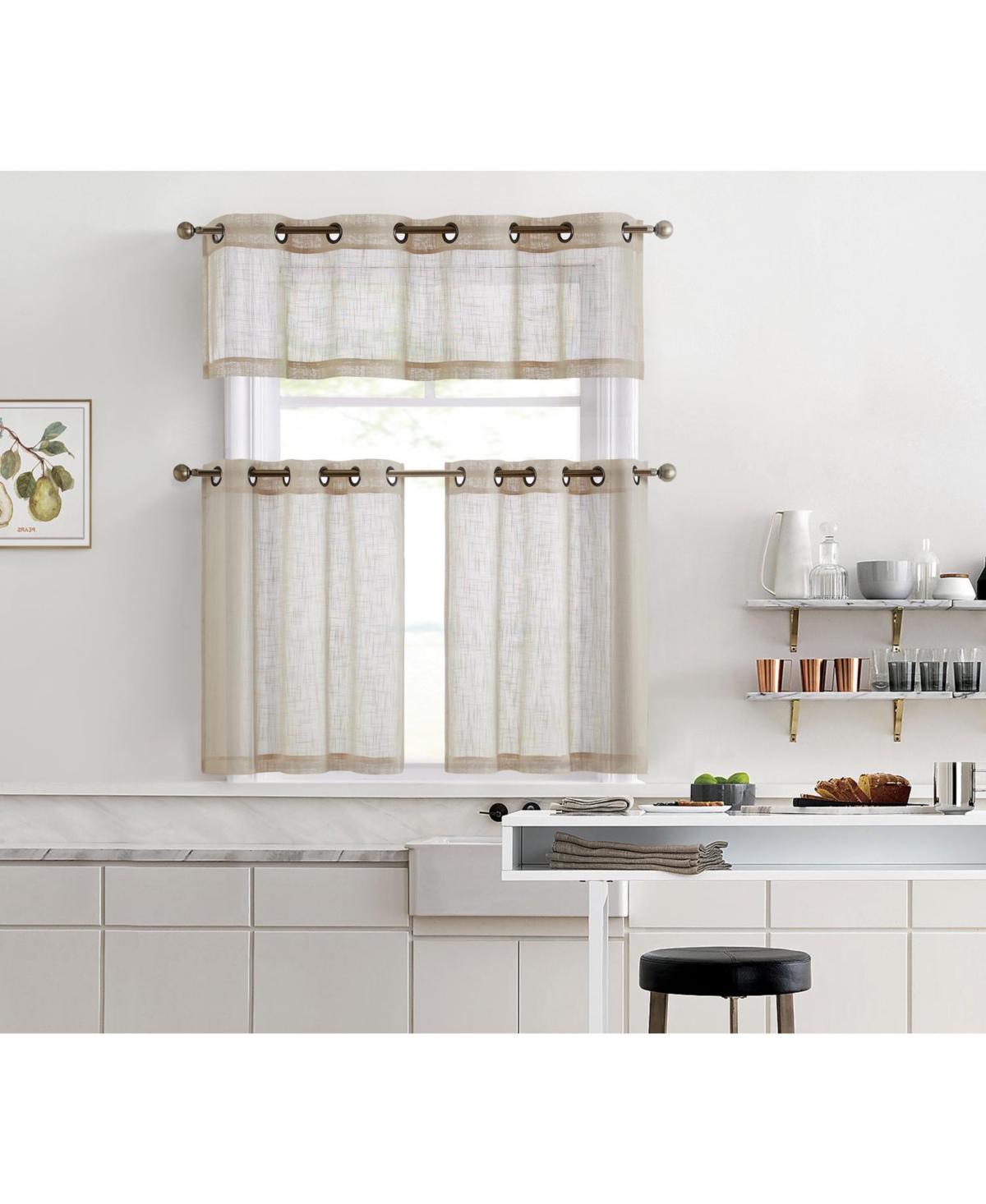 Hlc.me Abbey Faux Linen Textured Semi Sheer Privacy Light Filtering Transparent Grommet Short Thick Cafe Curtain Tiers for Small Windows