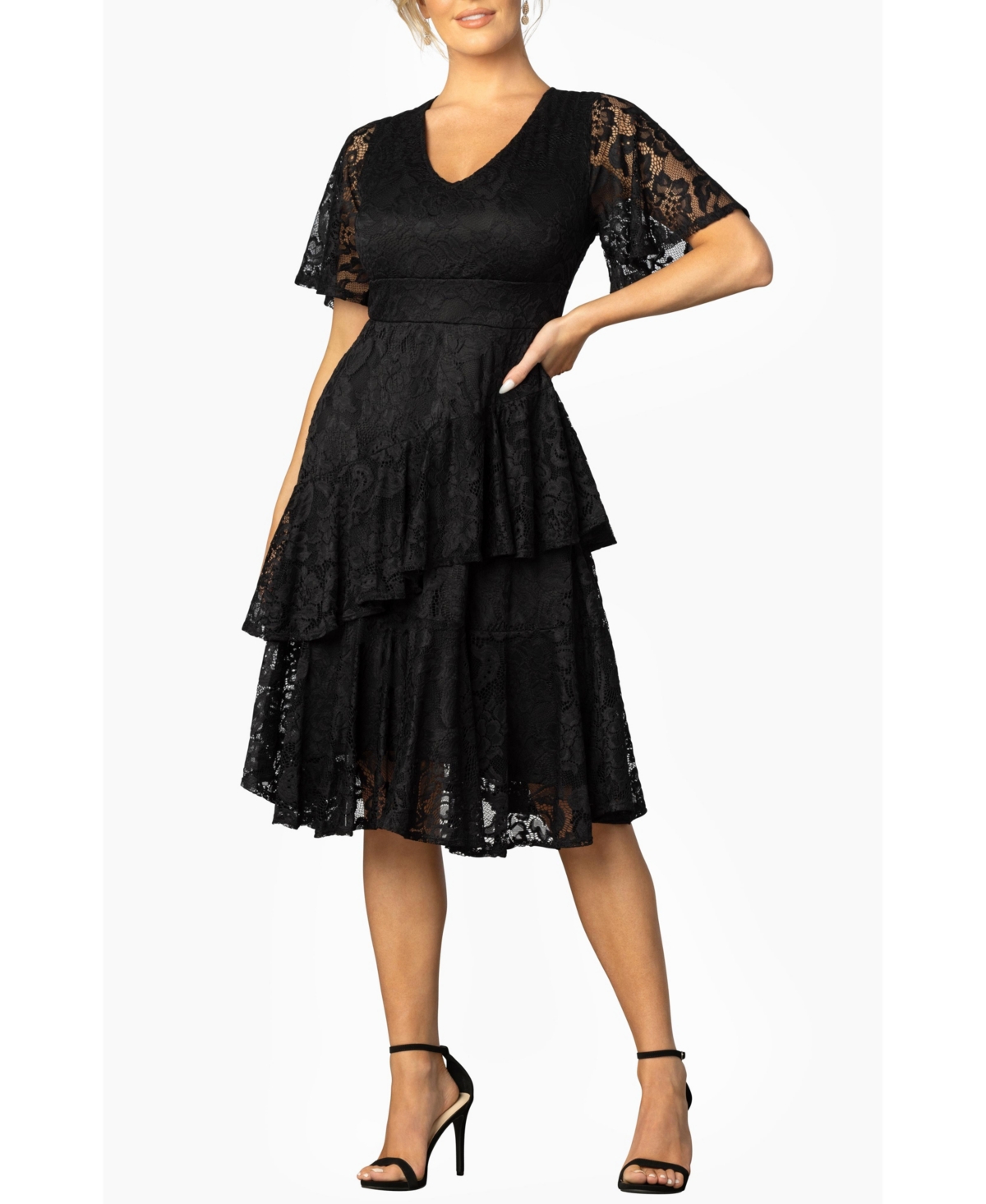 Women's Lace Affair Tiered Cocktail Dress - Onyx