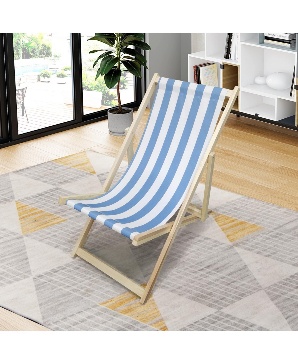 Simplie Fun Beach Chair Stripe- Folding Chaise Lounge Chair In Blue